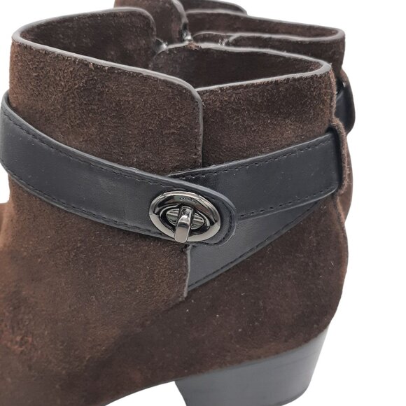 Coach Patricia (Flawed) Brown Suede Black Trim Ankle Boot SZ 9 - Picture 8 of 16